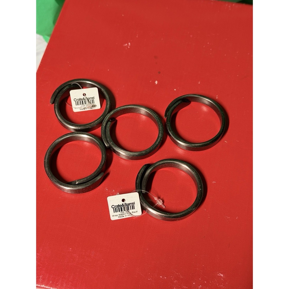 Crate & Barrel Black Metal Napkin Rings Set of 5 Modern Wrap Style